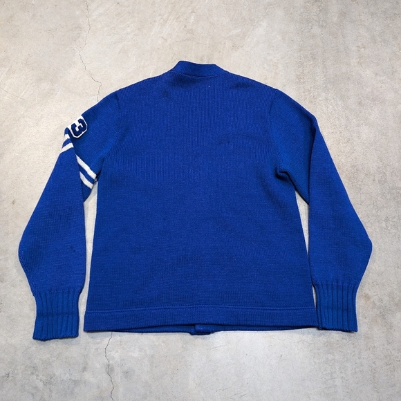VTG 50s Nelson Knitting Mills Letterman Sweatshirt Blue Flaws Adult - Picture 5 of 11